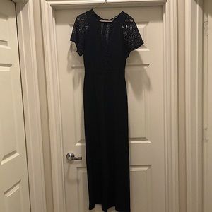 Wide Leg Black Jumpsuit with Lace Detail